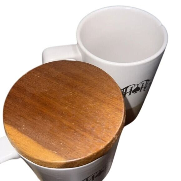 Caliva Ceramic Mug Set Of 2 With 1 Wooden Lid - Picture 3 of 7